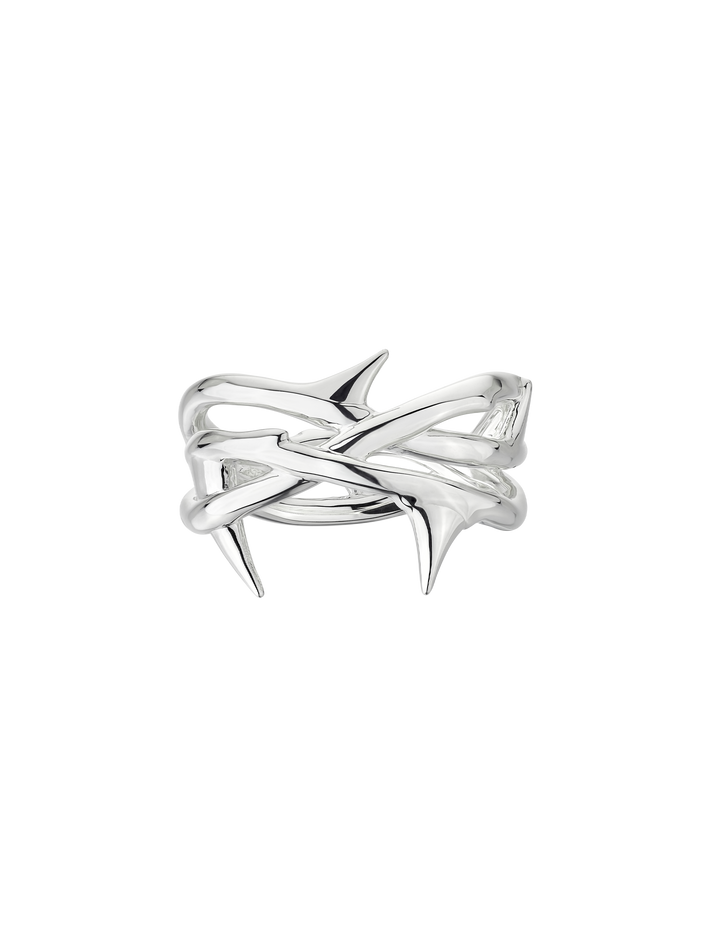 Rose thorn triple band ring - silver