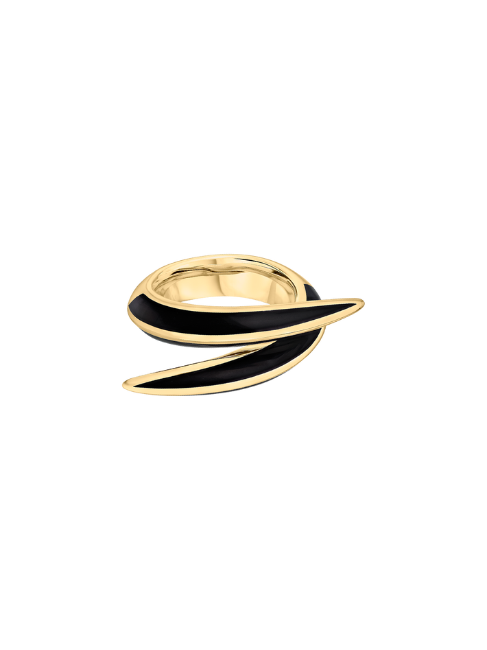 Sabre deco crossover ring - yellow gold vermeil & black ceramic