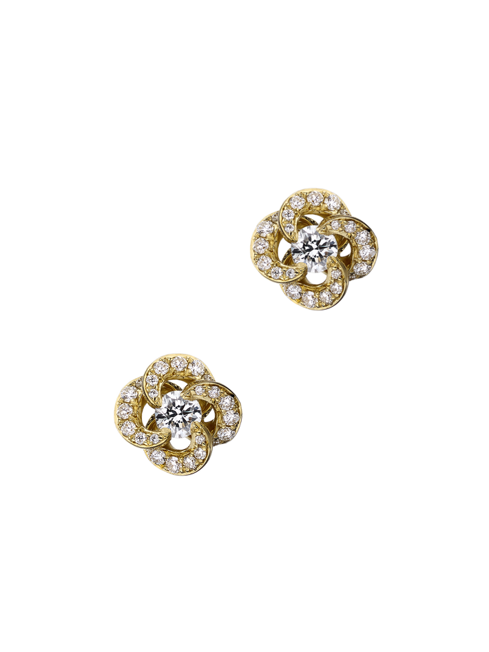 Entwined petal flower earrings - 18ct yellow gold & 0.10 diamond