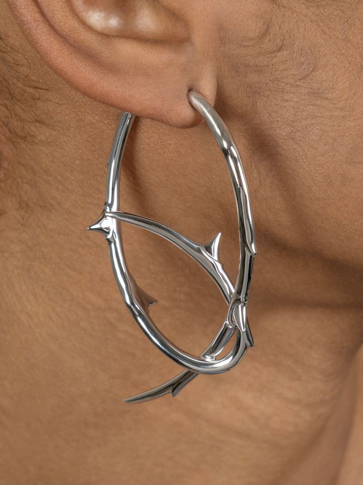 Rose thorn statement hoop earrings - silver