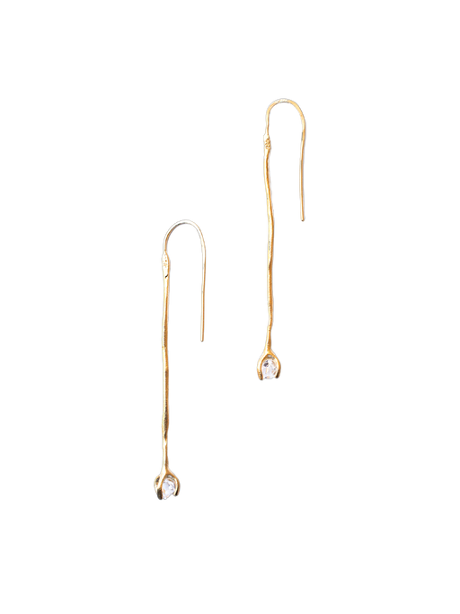 Calla long drop earrings 14k gold with herkimer quartz photo