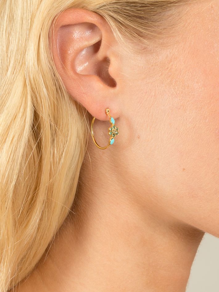 Miniflower hoop earrings 3 turquoise