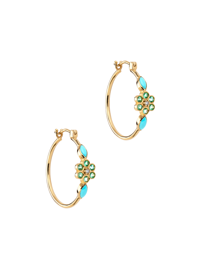 Miniflower hoop earrings 3 turquoise