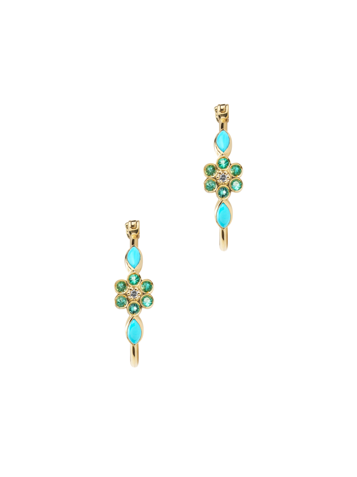 Miniflower hoop earrings 3 turquoise