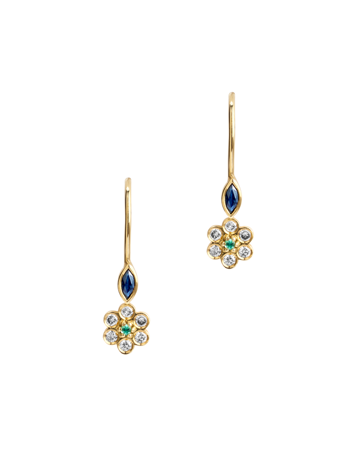 Miniflower drop earrings 2 blue