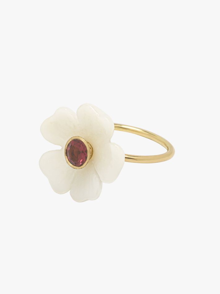 Opal and pink tourmaline small flower ring