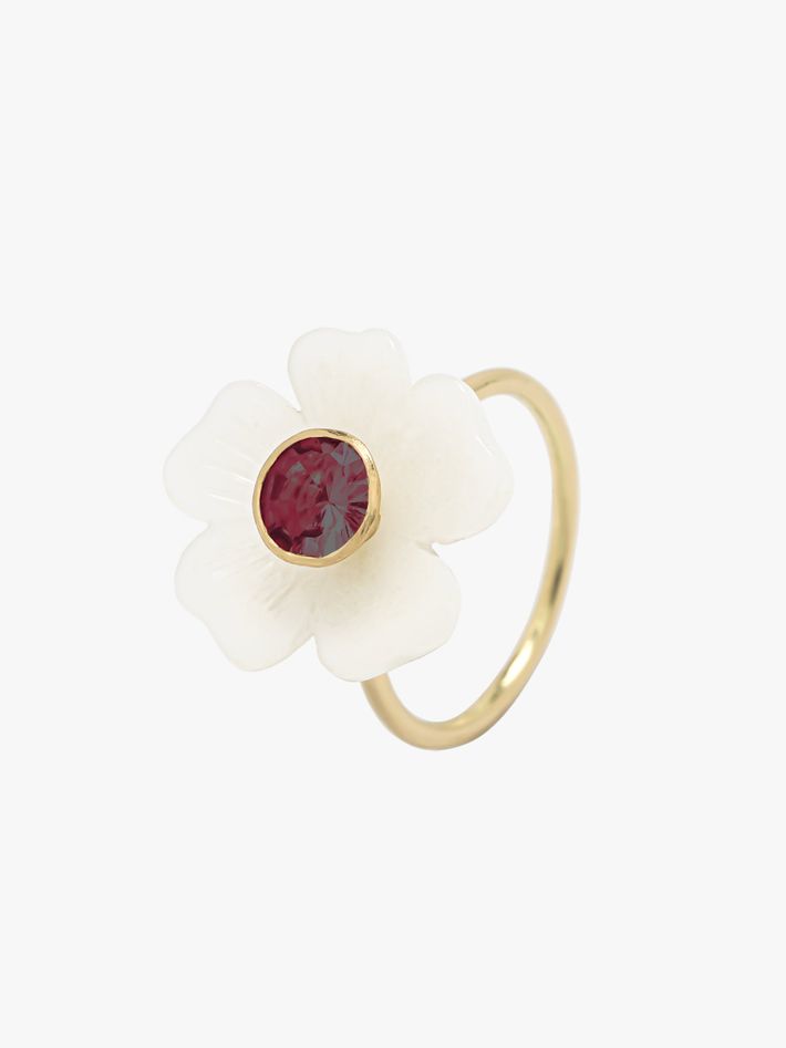 Opal and pink tourmaline small flower ring