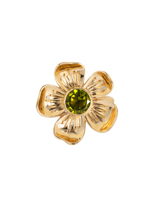 Flower gold peridot ring photo