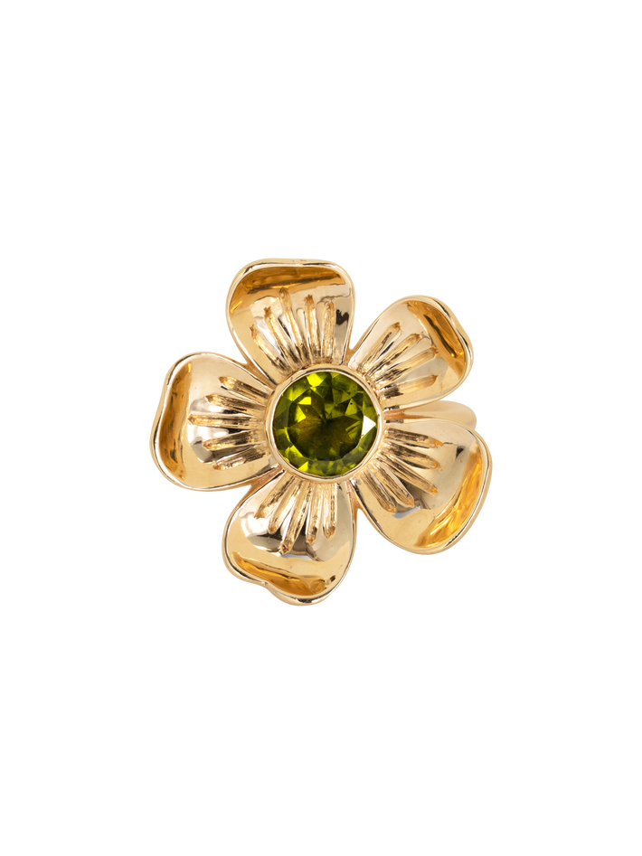 Flower gold peridot ring