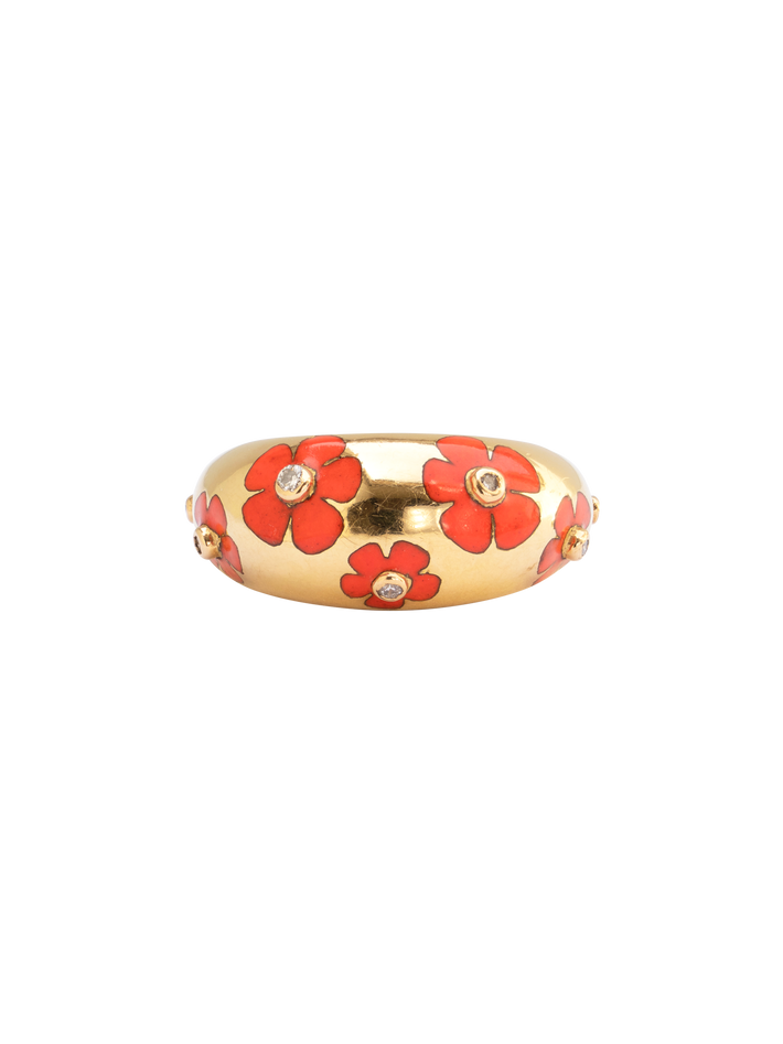 Dome flower orange diamond ring