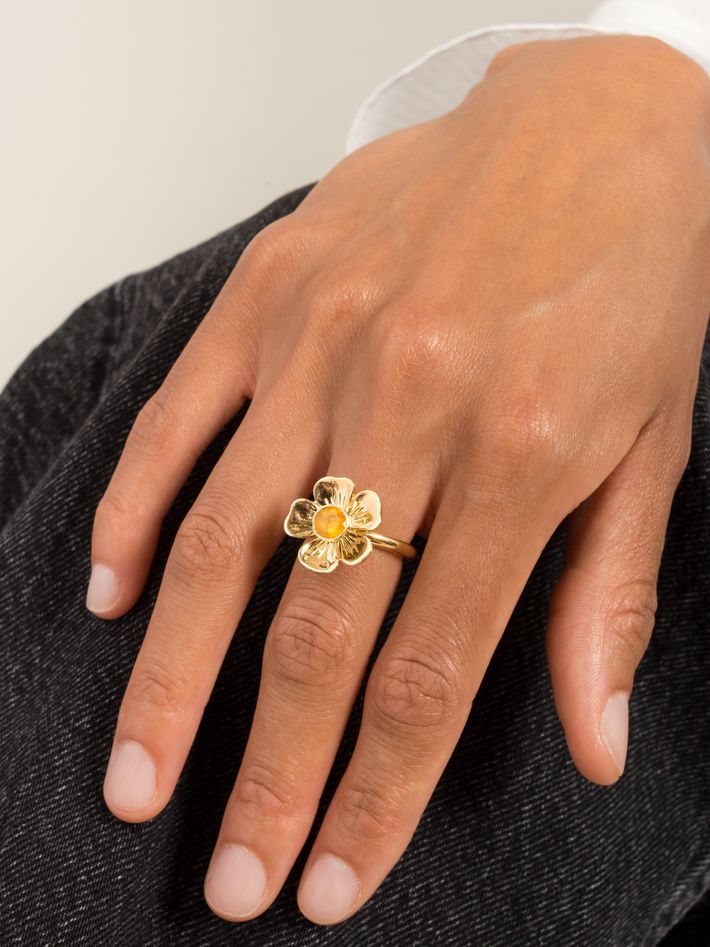 Small flower gold fire opal ring