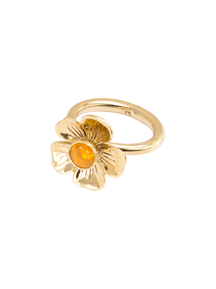 Small flower gold fire opal ring