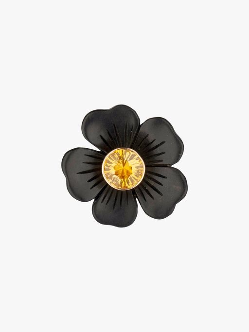 Onyx and citrine large flower ring photo