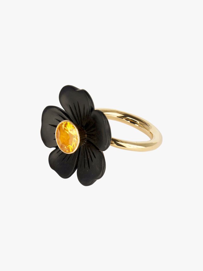 Onyx and citrine large flower ring