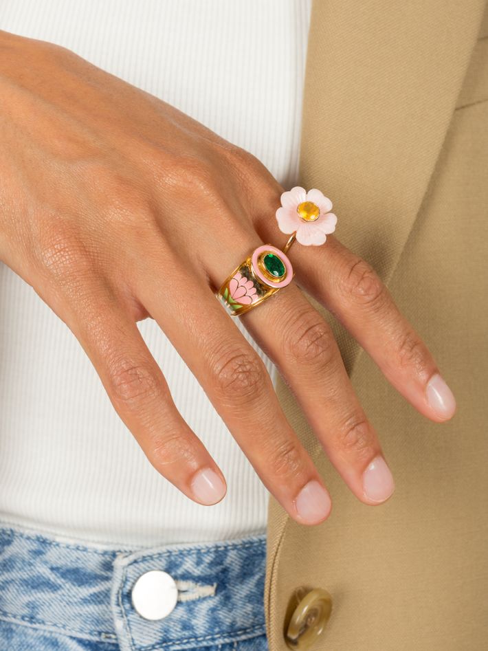 Small flower rhodonite ring