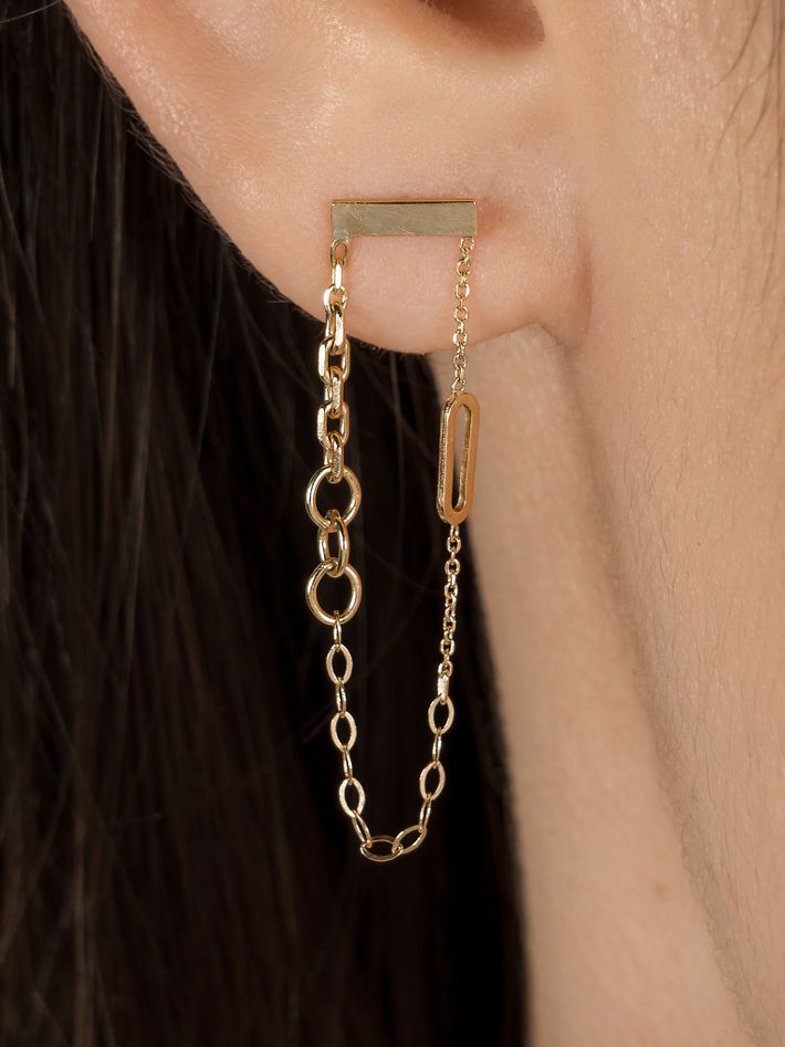 Chains galore bar stud looped chain earrings