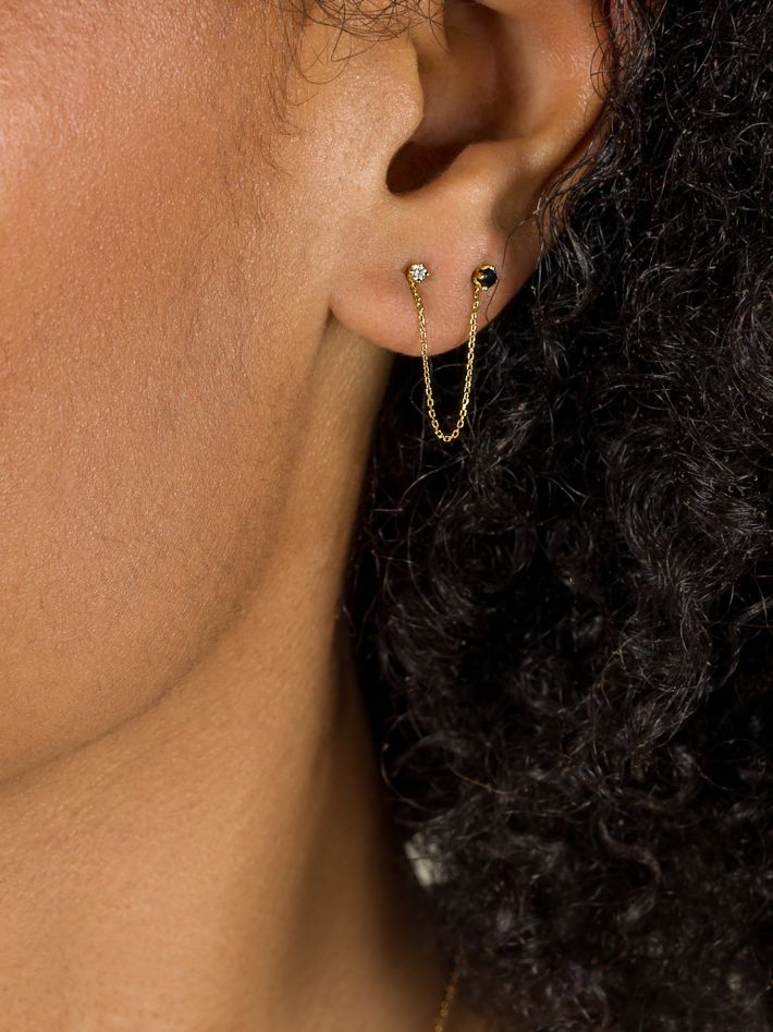 Black & white diamond double stud single earring