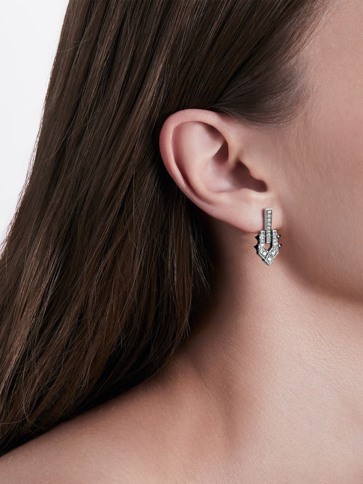 Earring spike diamonds, silver & black agates