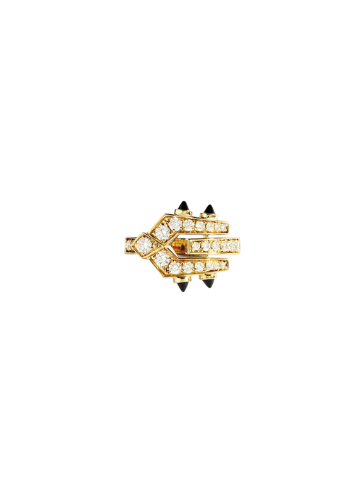 Ring spike lm diamonds & 18k yellow gold & black agates photo