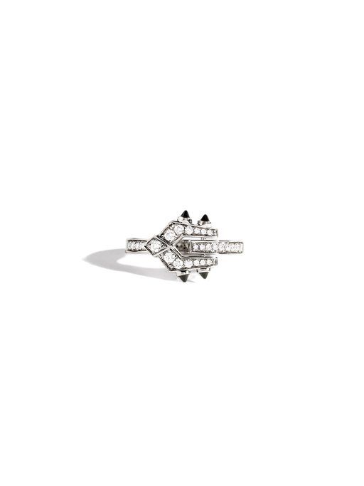 Ring mini spike diamonds, silver & black agates photo