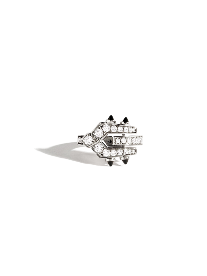 Ring spike diamonds, silver & black agates