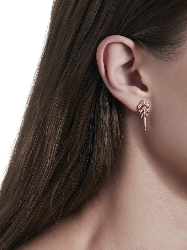 Earring anyway double drops diamonds & pink gold