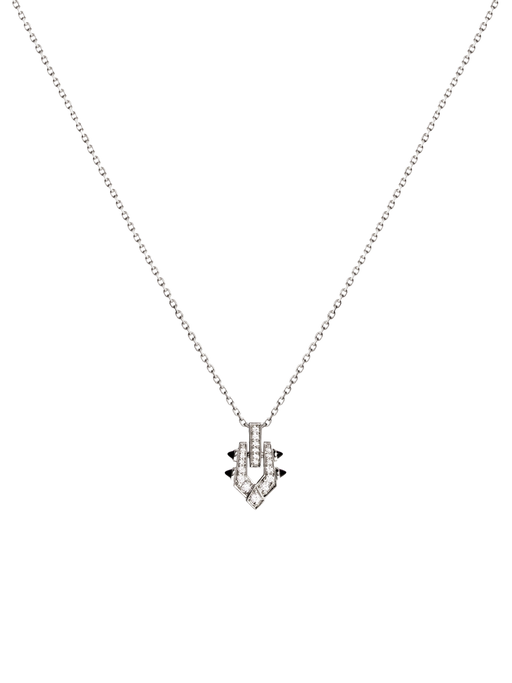 Necklace spike diamonds, silver & black agates photo