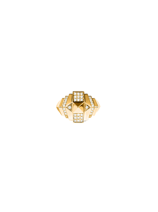 Ring mini rockaway pyramid half paved diamonds & yellow gold photo