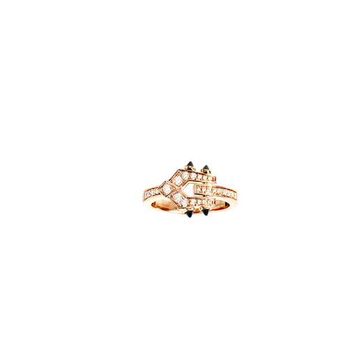 Ring mini spike diamonds, 18k pink gold & black agates photo