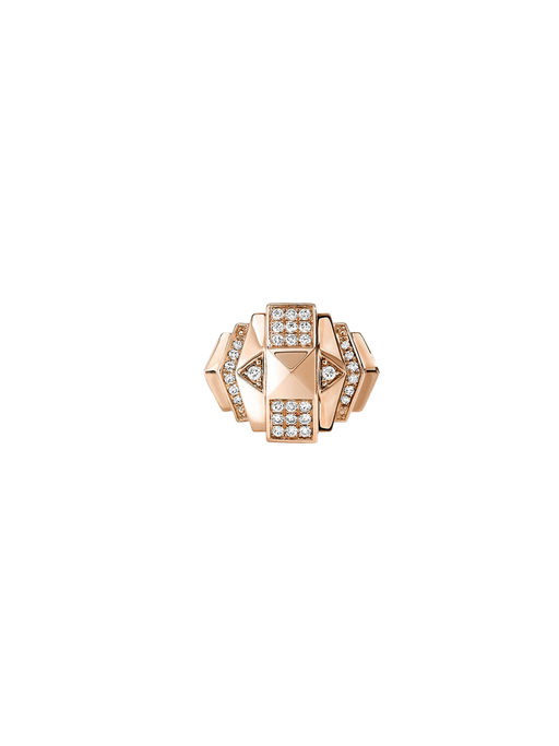 Ring mini rockaway pyramid half paved diamonds & pink gold photo