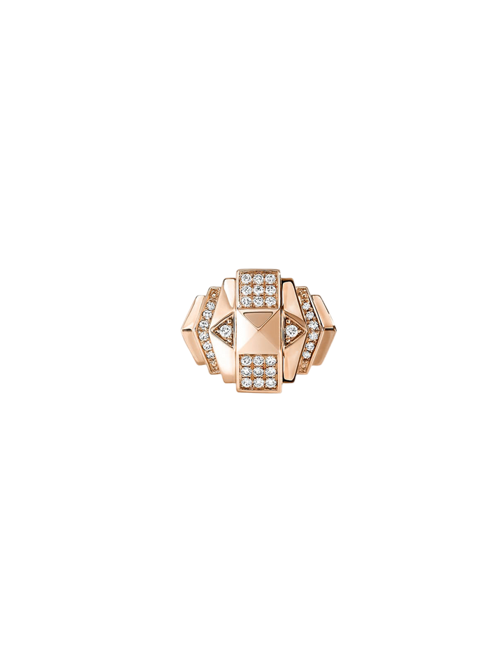 Ring mini rockaway pyramid half paved diamonds & pink gold