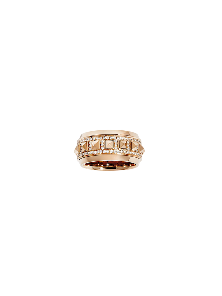 Ring rockaway spinner half paved & pink gold