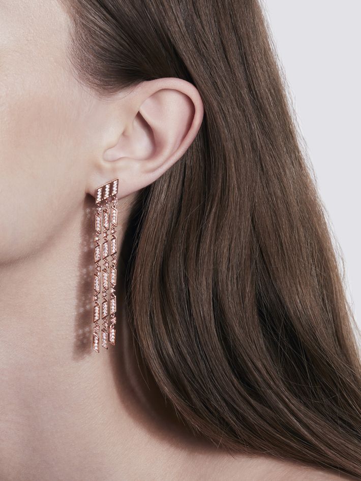 Earring anyway 3 rows diamonds & 18k pink gold