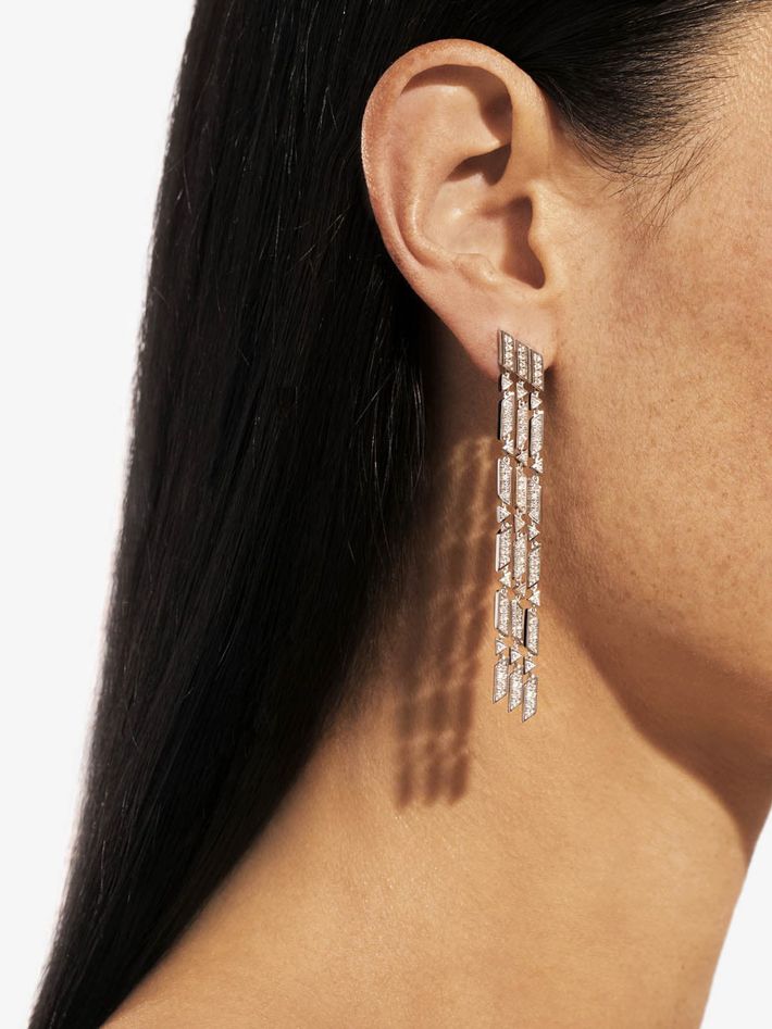 Earring anyway 3 rows diamonds & silver