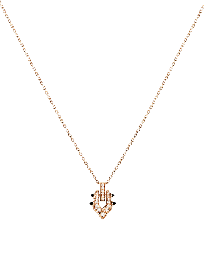 Necklace spike diamonds, 18k pink gold & black agates