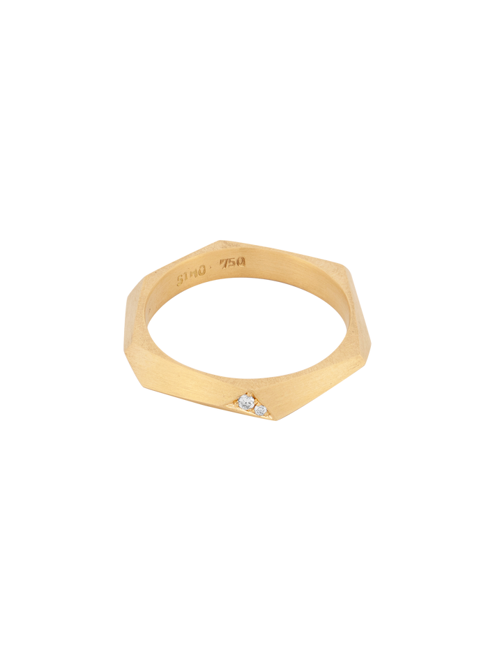 Thin facet ring with diamonds