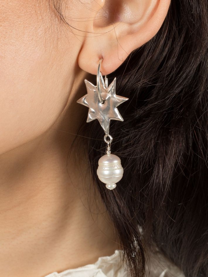 Giant reclaimed pearl star earrings