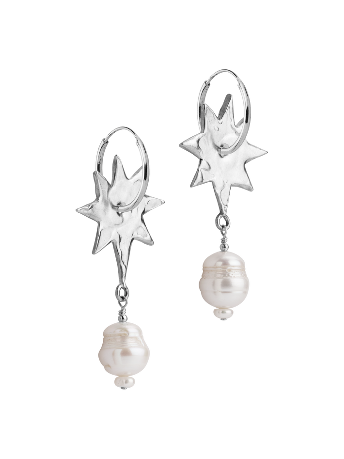 Giant reclaimed pearl star earrings