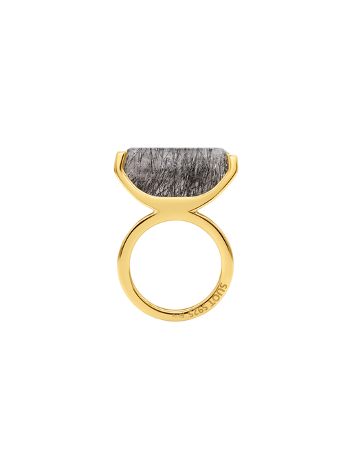 Half cut tourmalinated quartz ring photo