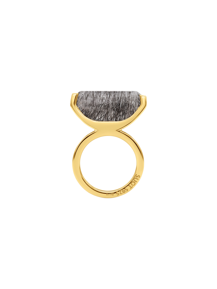 Half cut tourmalinated quartz ring