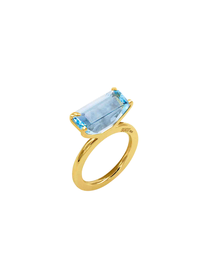 Half cut blue topaz ring