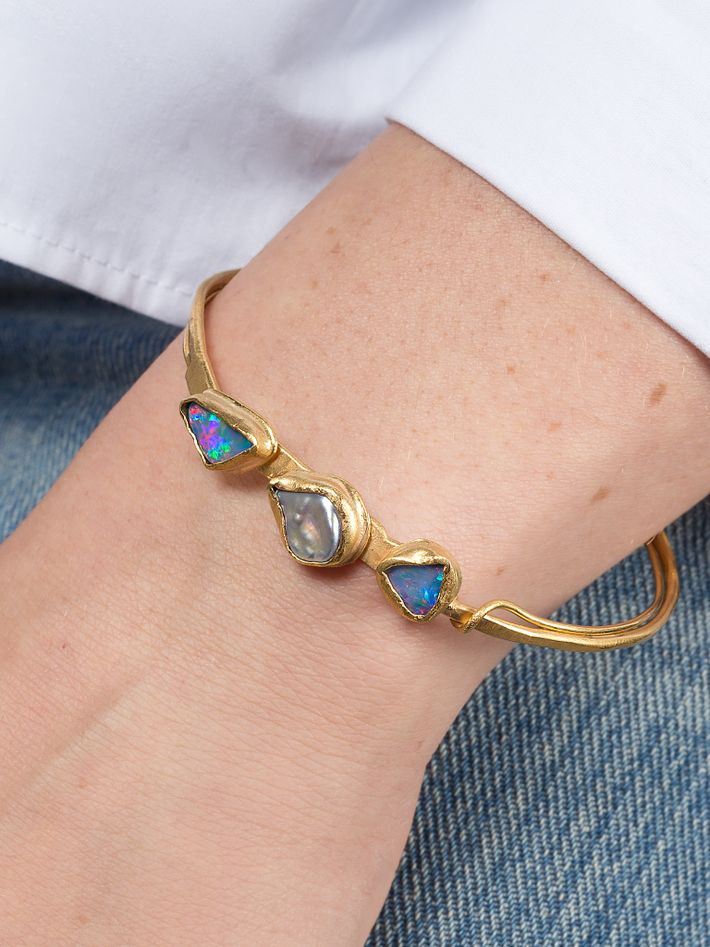 Opal and pearl molten bangle