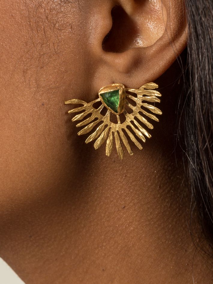 Green tourmaline leaves earrings