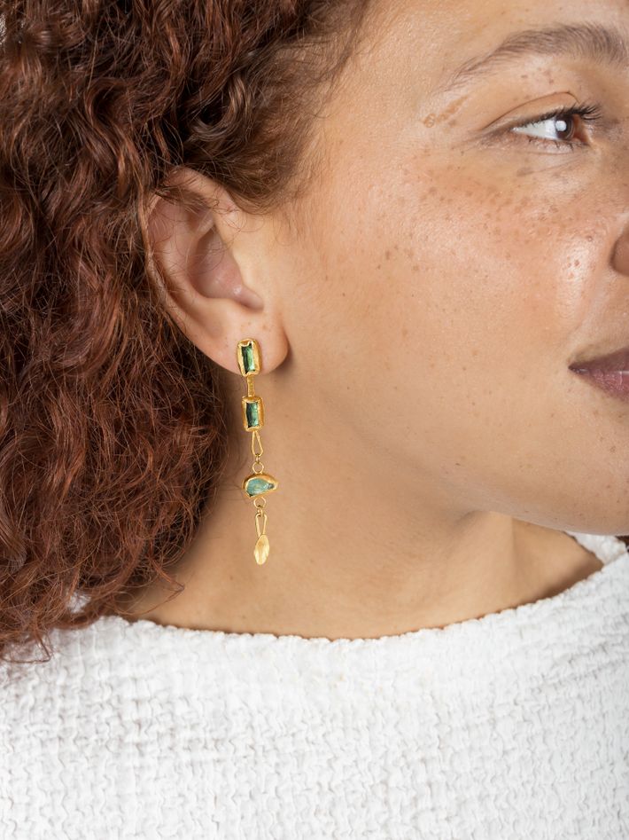 Petal drop earrings with tourmaline