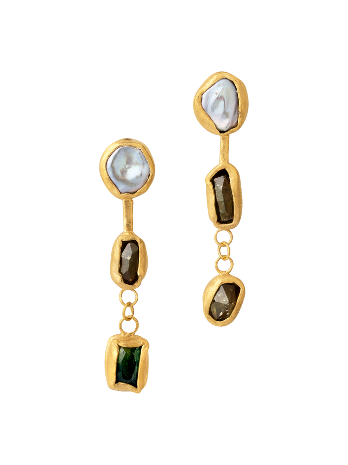 Pearl and tourmaline drop earrings