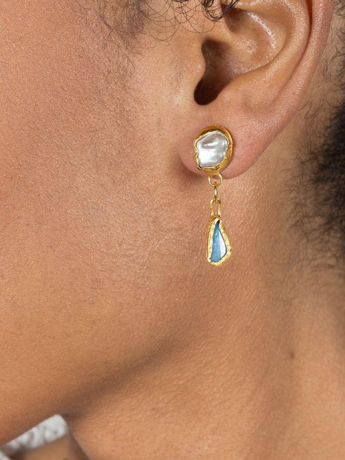 Pearl and opal drop earrings