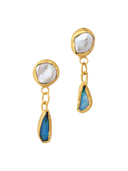 Pearl and opal drop earrings photo