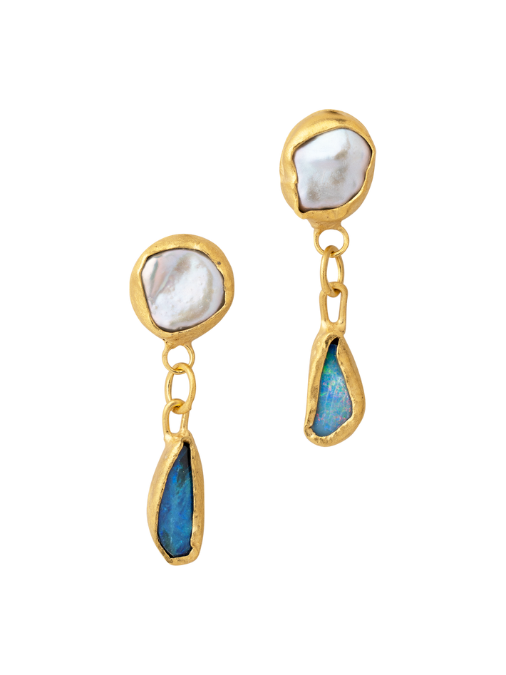 Pearl and opal drop earrings