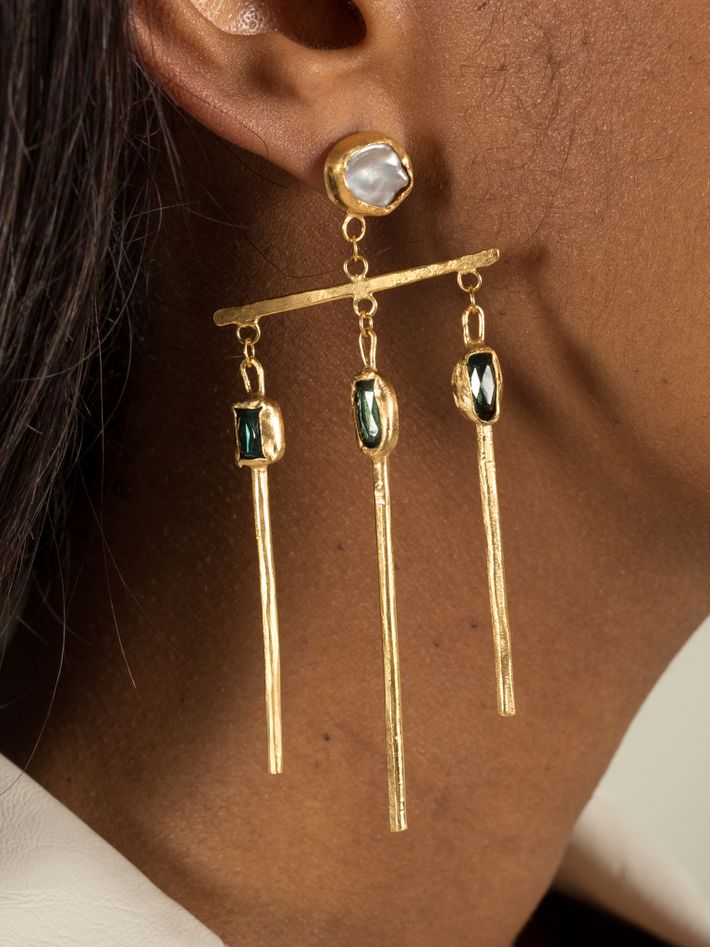Baroque pearl and green tourmaline earrings