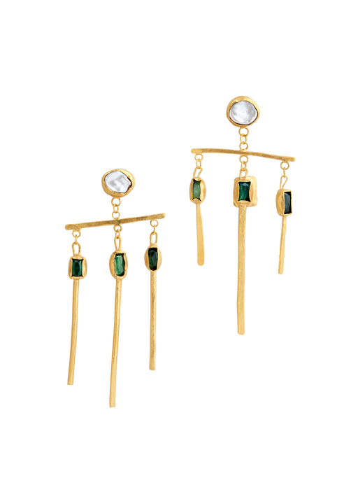 Baroque pearl and green tourmaline earrings photo